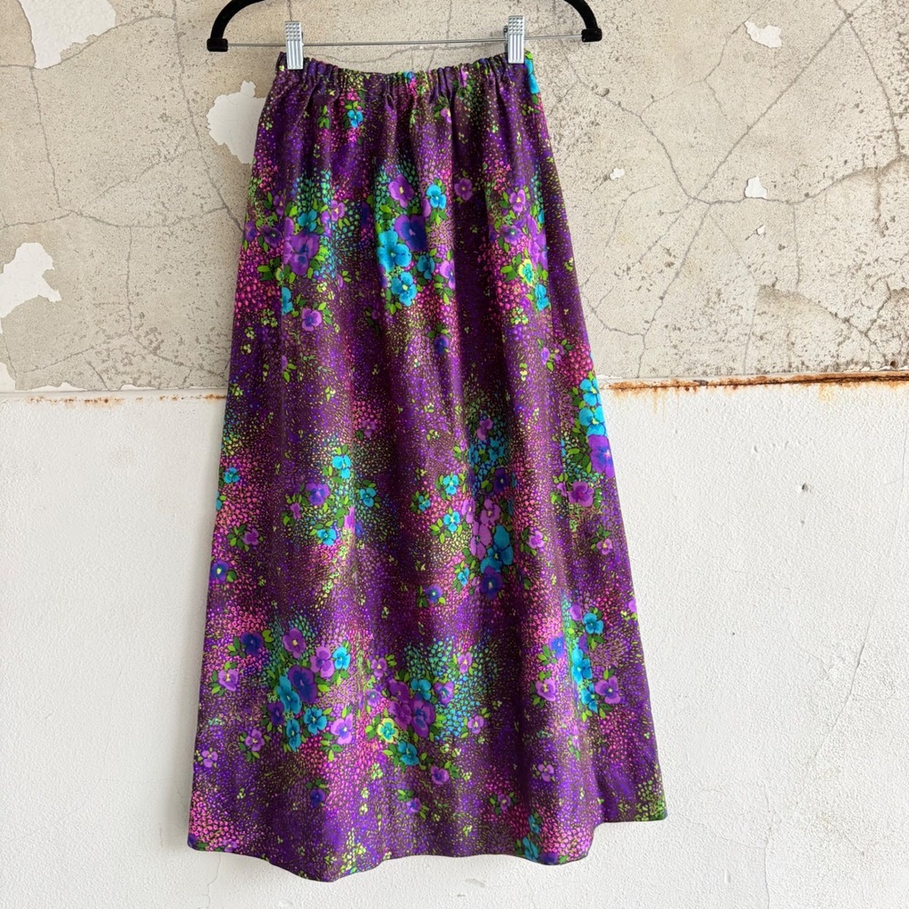 Vintage Maxi Skirt Floral Psychedelic 60s 70s Long Handmade Dopamine Dressing